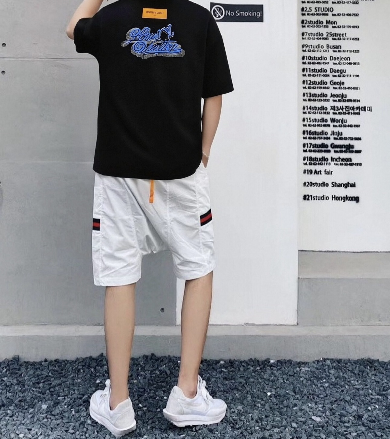 LOUIS VUITTON 26SS Embroidery Chest Crew Neck Denim Logo White Short Sleeve T-Shirt
