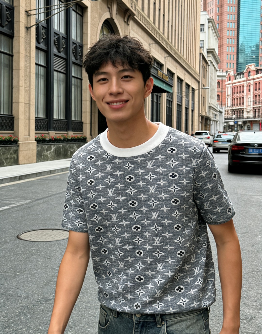 LOUIS VUITTON 26SS Full Monogram Jacquard Black White Short Sleeve T-Shirt