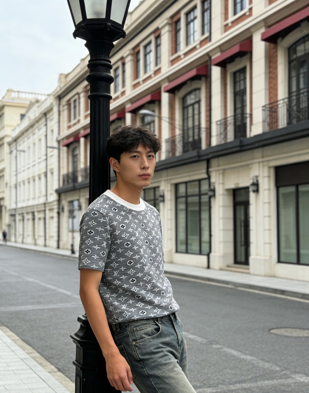LOUIS VUITTON 26SS Full Monogram Jacquard Black White Short Sleeve T-Shirt