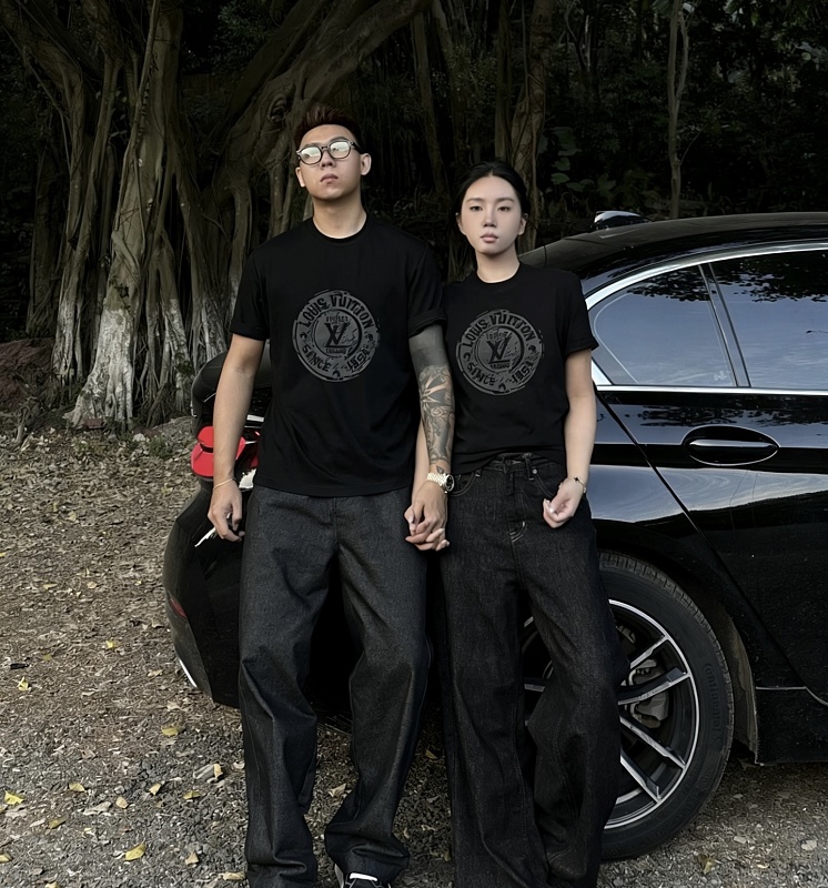 LOUIS VUITTON 26SS Print Crew Neck Black Short Sleeve T-Shirt