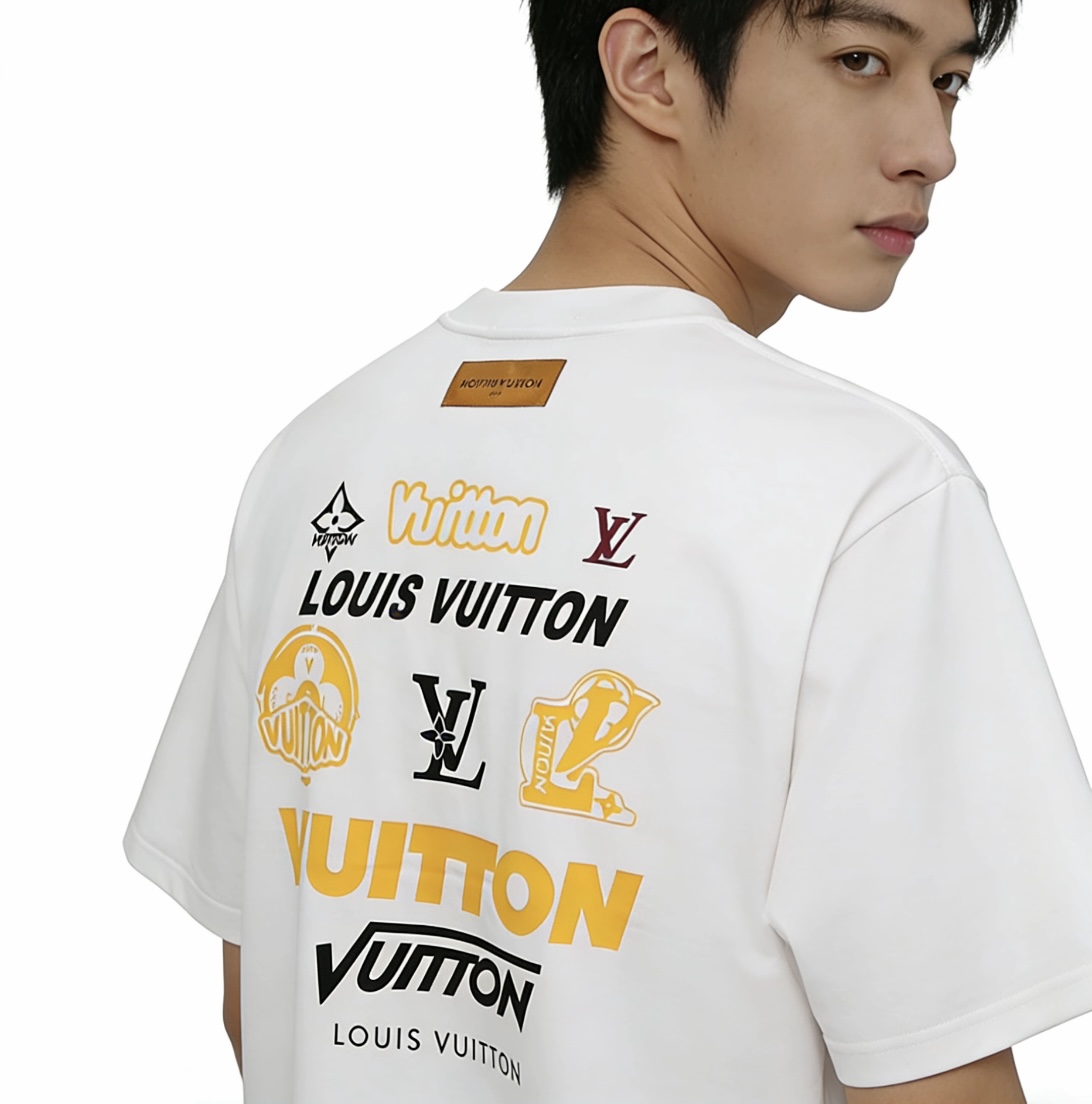 LOUIS VUITTON 26SS Print Crew Neck Logo Black Short Sleeve T-Shirt