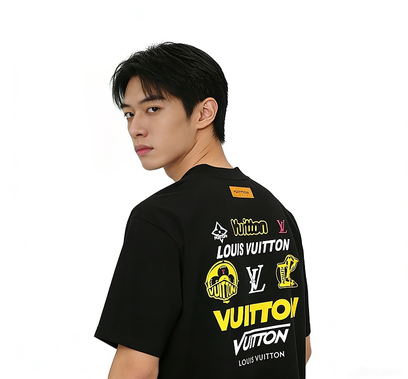 LOUIS VUITTON 26SS Print Crew Neck Logo White Short Sleeve T-Shirt