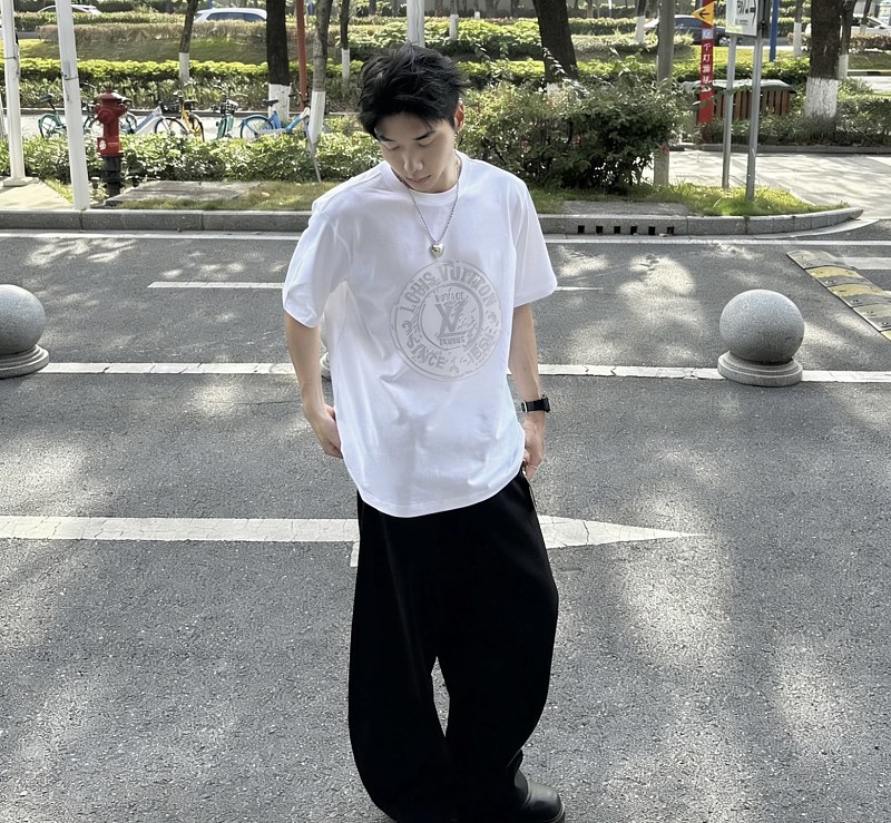 LOUIS VUITTON 26SS Print Crew Neck White Short Sleeve T-Shirt