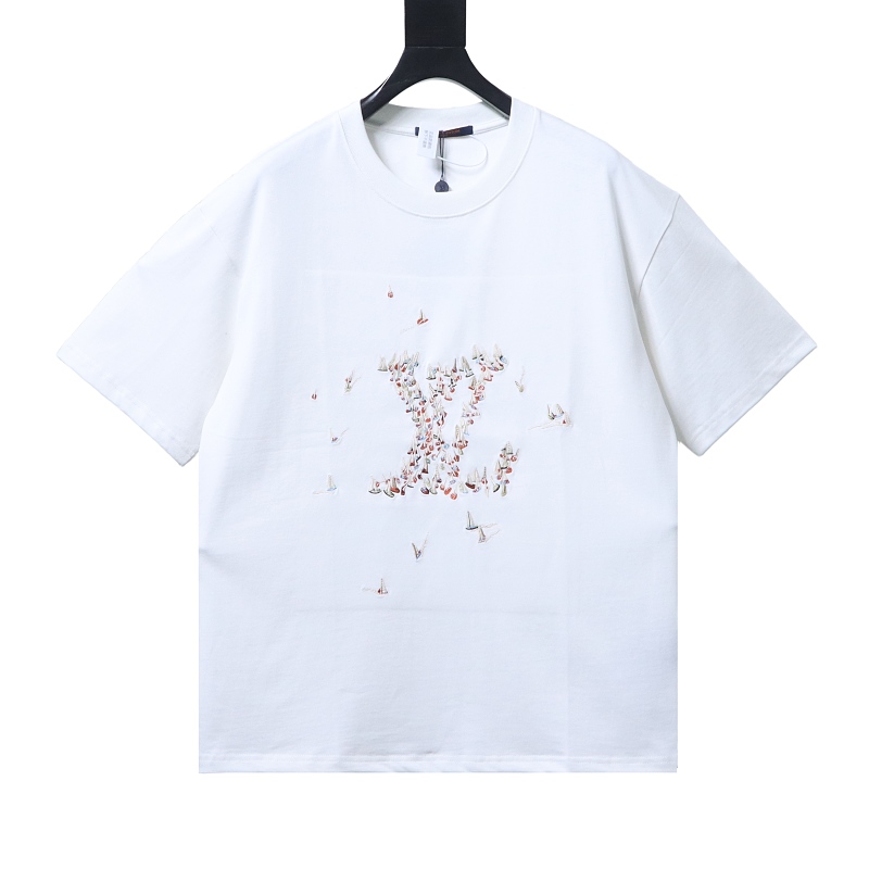 LOUIS VUITTON 26SS Sailing Logo Embroidery Logo Black Short Sleeve T-Shirt Style 2