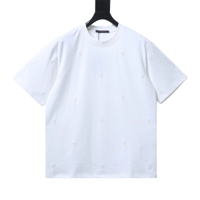 LOUIS VUITTON 26SS Tonal Pattern Embroidery Logo Black White Short Sleeve T-Shirt 01