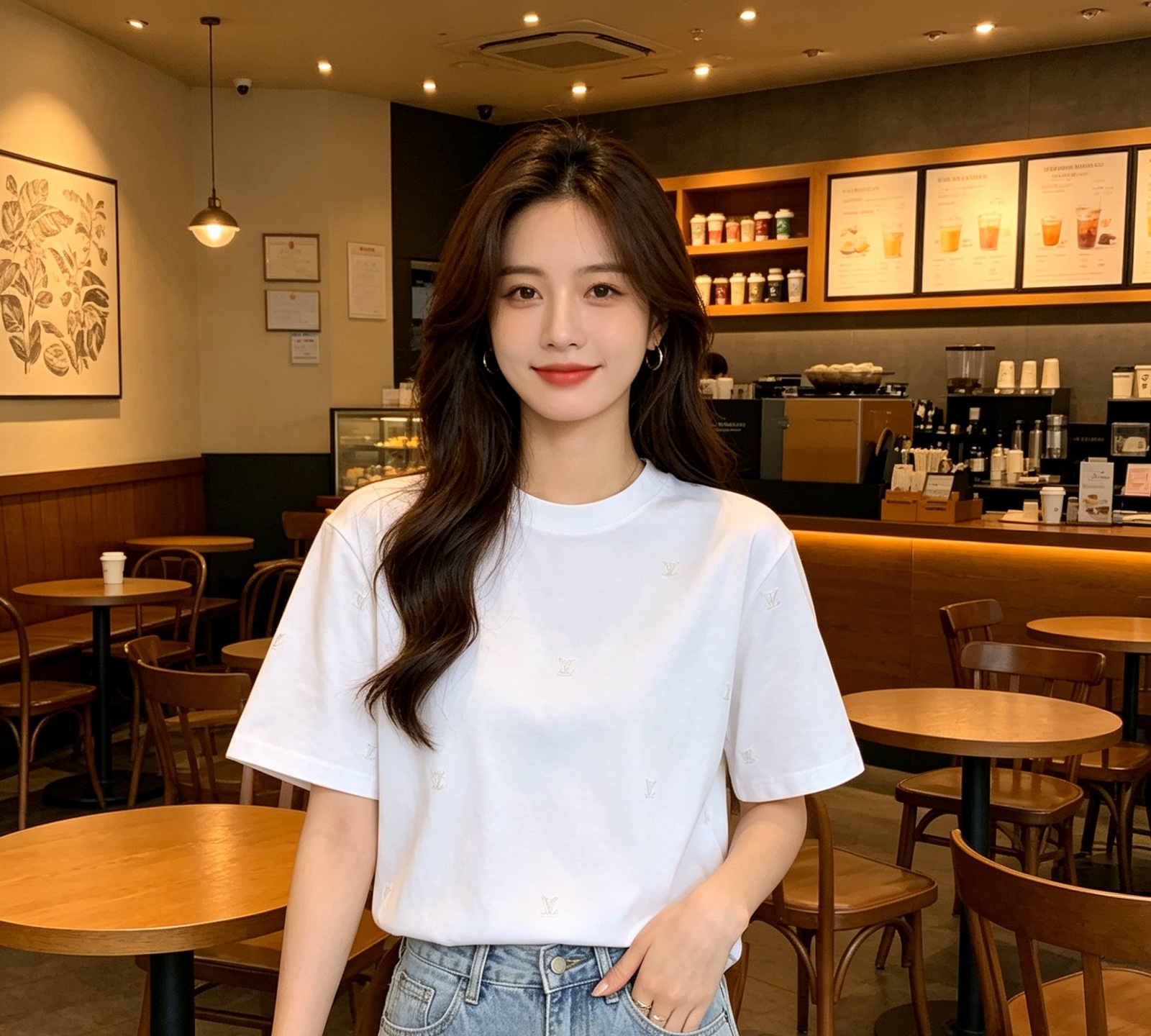 LOUIS VUITTON 26SS Tonal Pattern Embroidery Logo Black White Short Sleeve T-Shirt