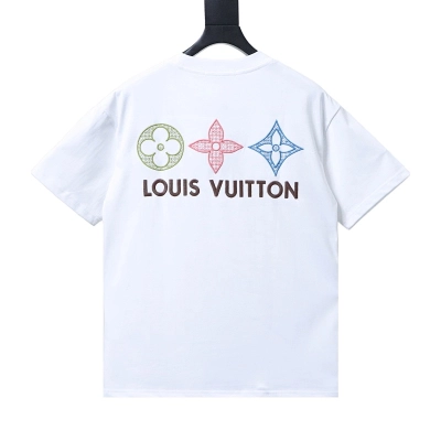 LOUIS VUITTON 26SS Triple Flower Embroidery Logo Black White Short Sleeve T-Shirt 01
