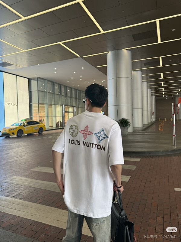 LOUIS VUITTON 26SS Triple Flower Embroidery Logo Black White Short Sleeve T-Shirt