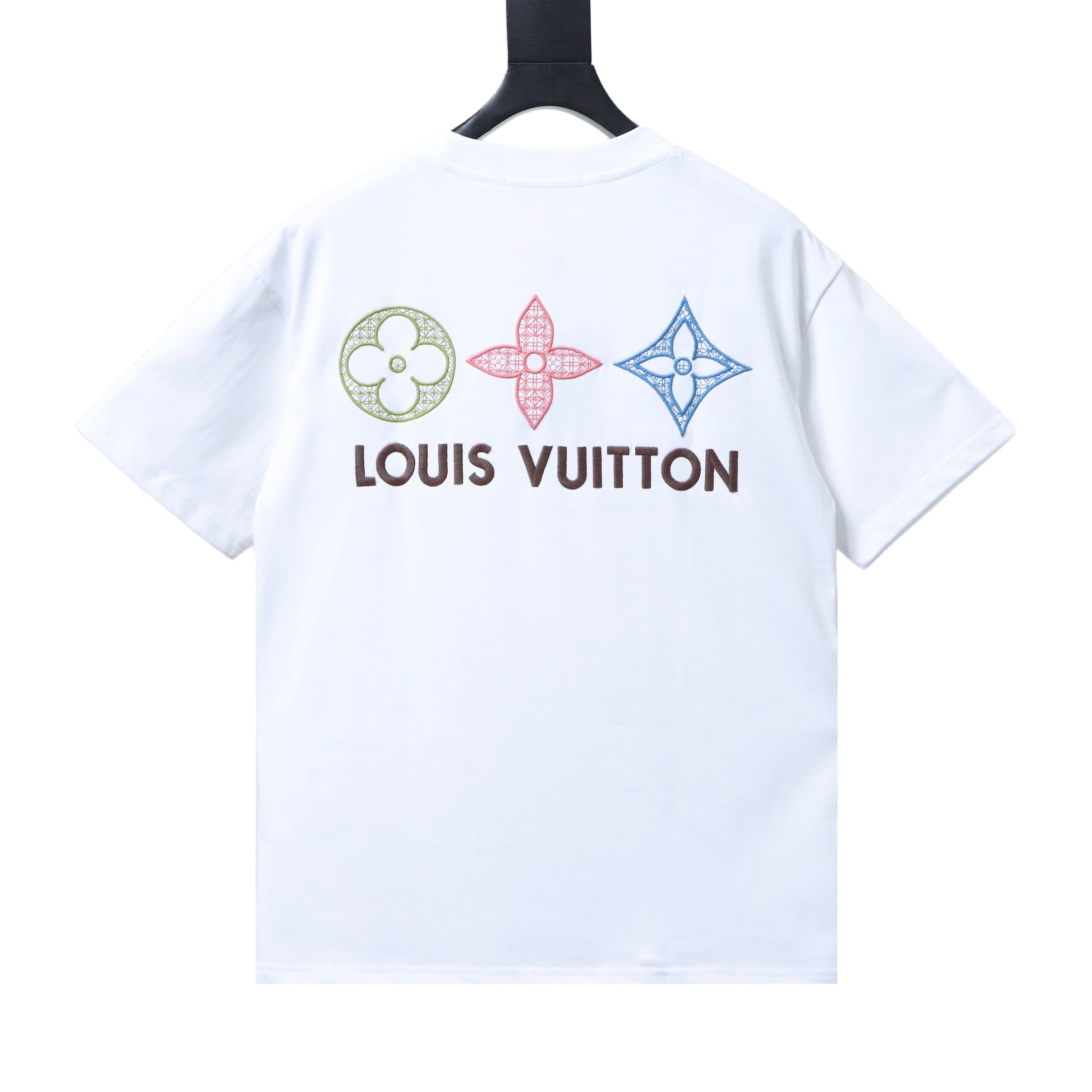 LOUIS VUITTON 26SS Triple Flower Embroidery Logo Black White Short Sleeve T-Shirt