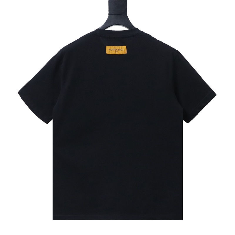 LOUIS VUITTON 26SS Triple Flower Hem Embroidery Crew Neck Black Short Sleeve T-Shirt