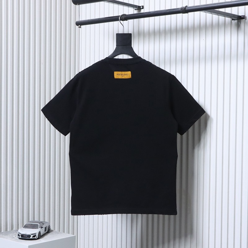 LOUIS VUITTON 26SS Triple Flower Hem Embroidery Crew Neck Black Short Sleeve T-Shirt