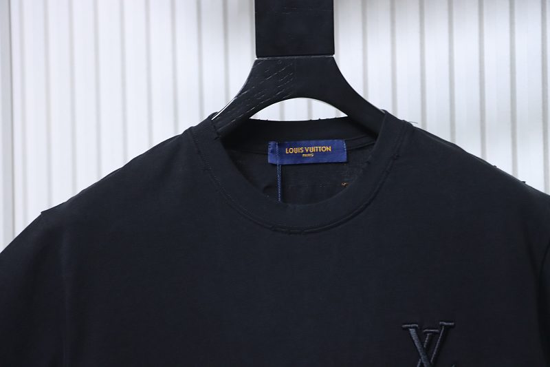 LOUIS VUITTON 26SS Triple Flower Hem Embroidery Crew Neck Black Short Sleeve T-Shirt