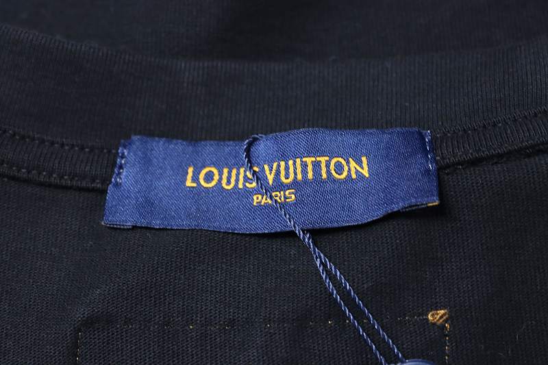 LOUIS VUITTON 26SS Triple Flower Hem Embroidery Crew Neck Black Short Sleeve T-Shirt