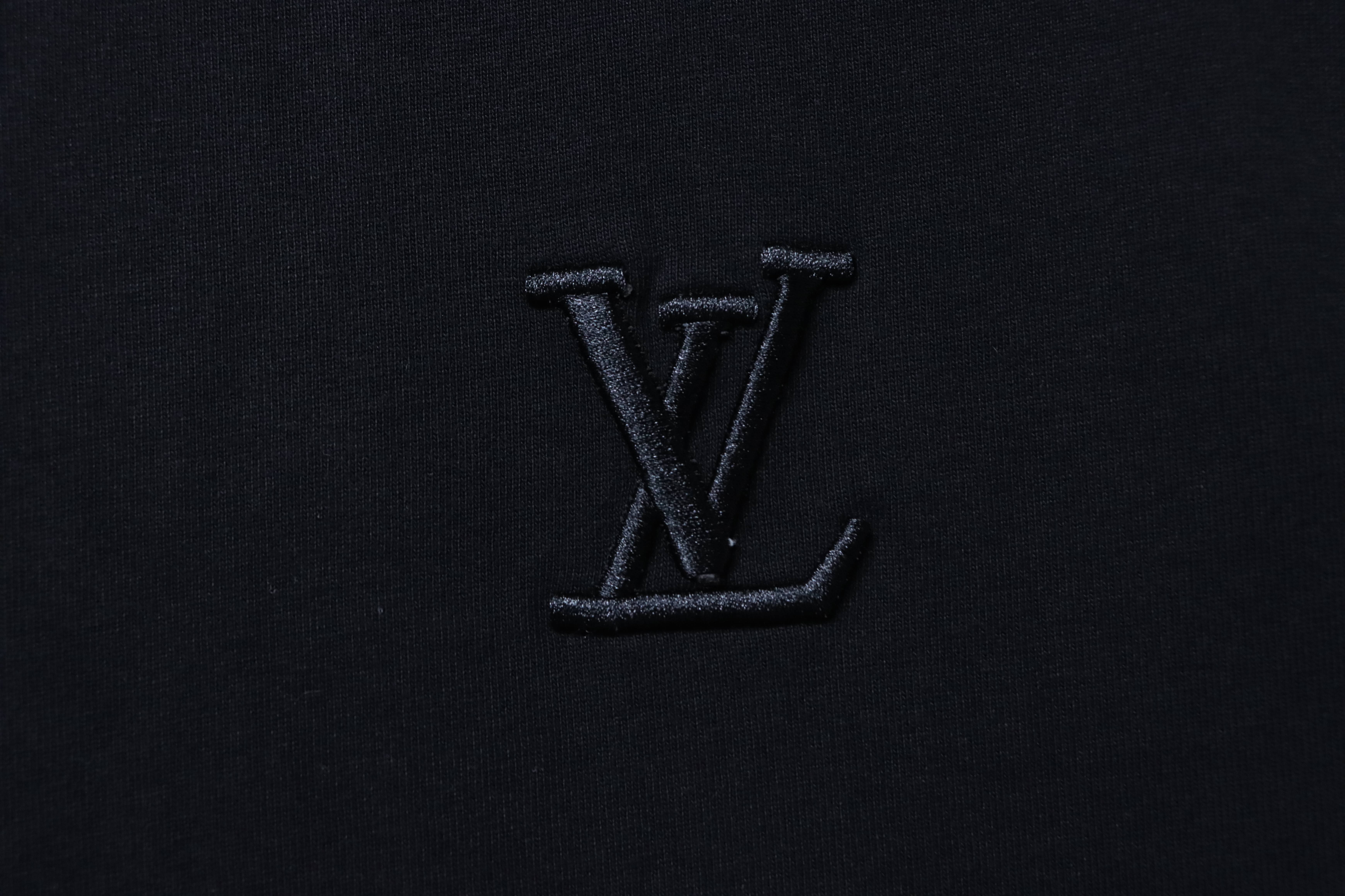LOUIS VUITTON 26SS Triple Flower Hem Embroidery Crew Neck Black Short Sleeve T-Shirt