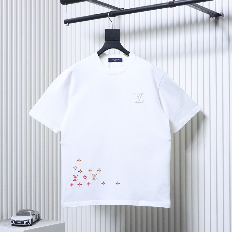 LOUIS VUITTON 26SS Triple Flower Hem Embroidery Crew Neck White Short Sleeve T-Shirt