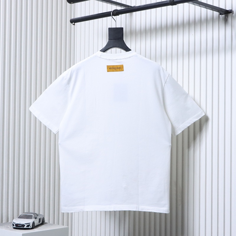 LOUIS VUITTON 26SS Triple Flower Hem Embroidery Crew Neck White Short Sleeve T-Shirt