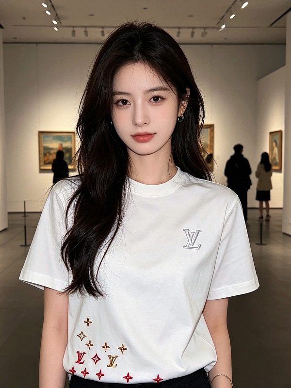 LOUIS VUITTON 26SS Triple Flower Hem Embroidery Crew Neck White Short Sleeve T-Shirt