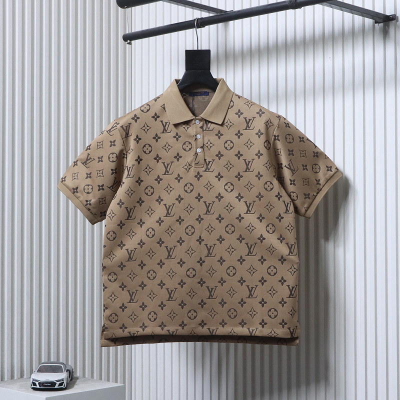 LOUIS VUITTON Allover Monogram Allover Print Short Sleeve Polo Shirt