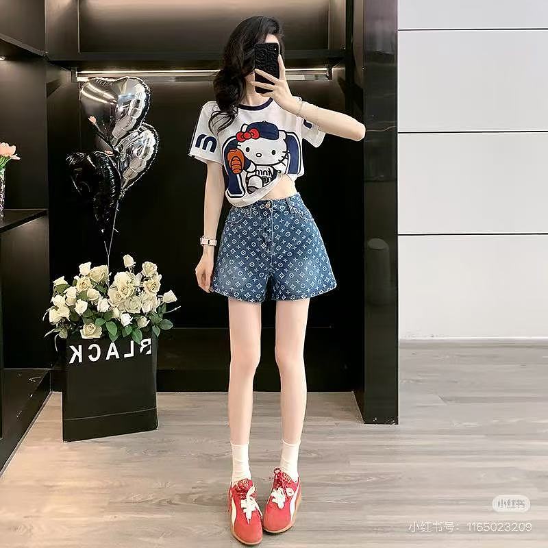 LOUIS VUITTON Allover Print Denim Shorts