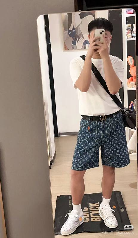 LOUIS VUITTON Allover Print Denim Shorts