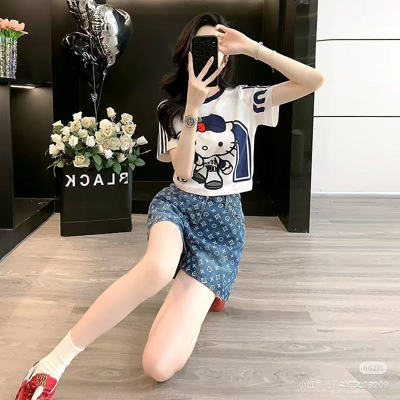 LOUIS VUITTON Allover Print Denim Shorts
