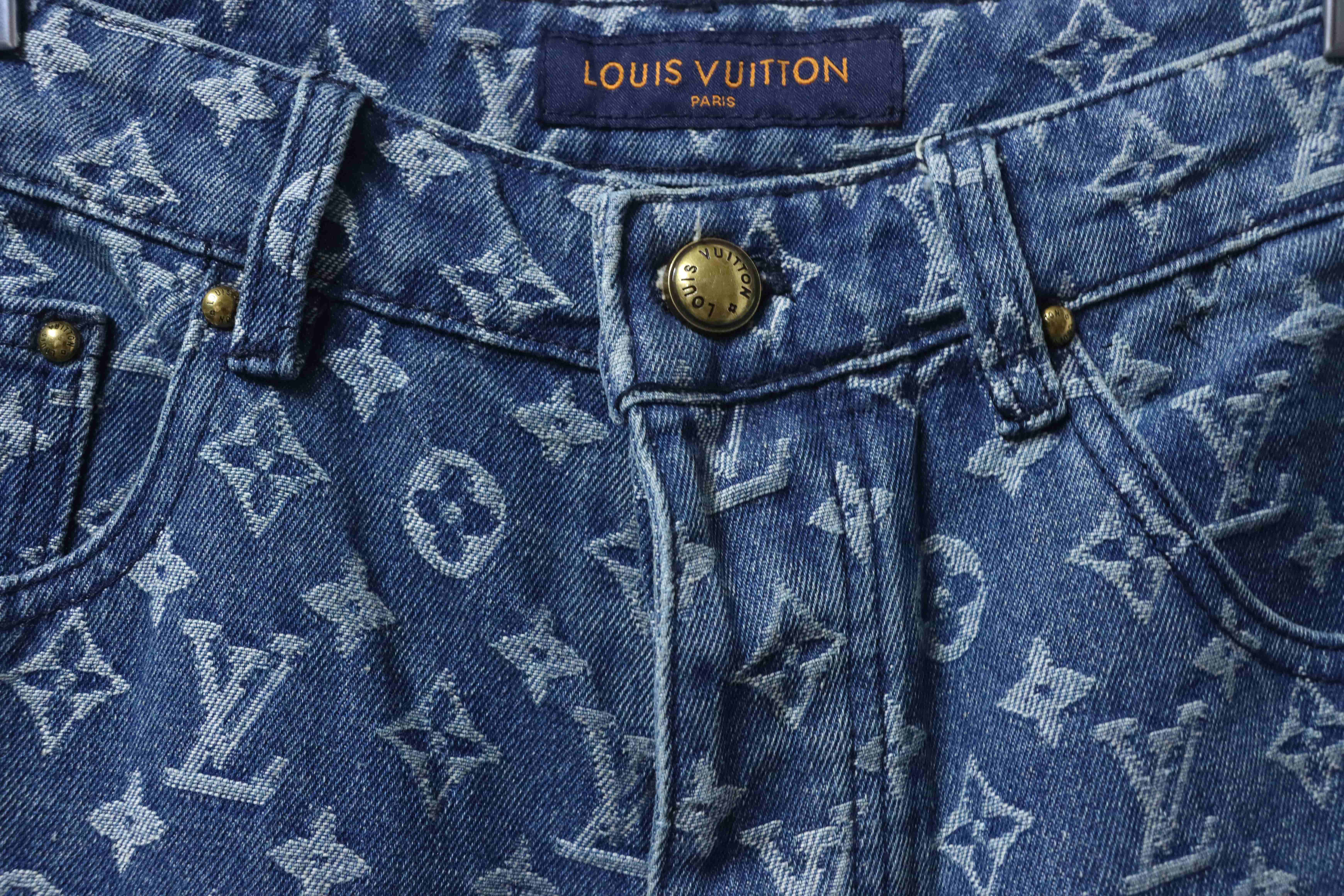 LOUIS VUITTON Allover Print Denim Shorts