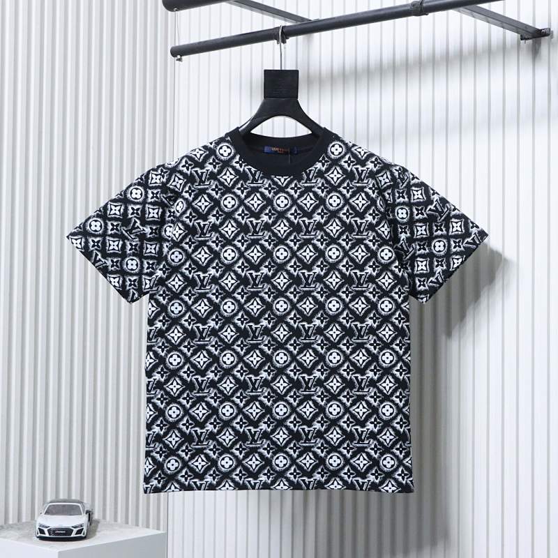 LOUIS VUITTON Allover Print Logo Black White Short Sleeve T-Shirt