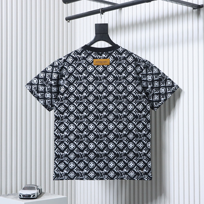 LOUIS VUITTON Allover Print Logo Black White Short Sleeve T-Shirt