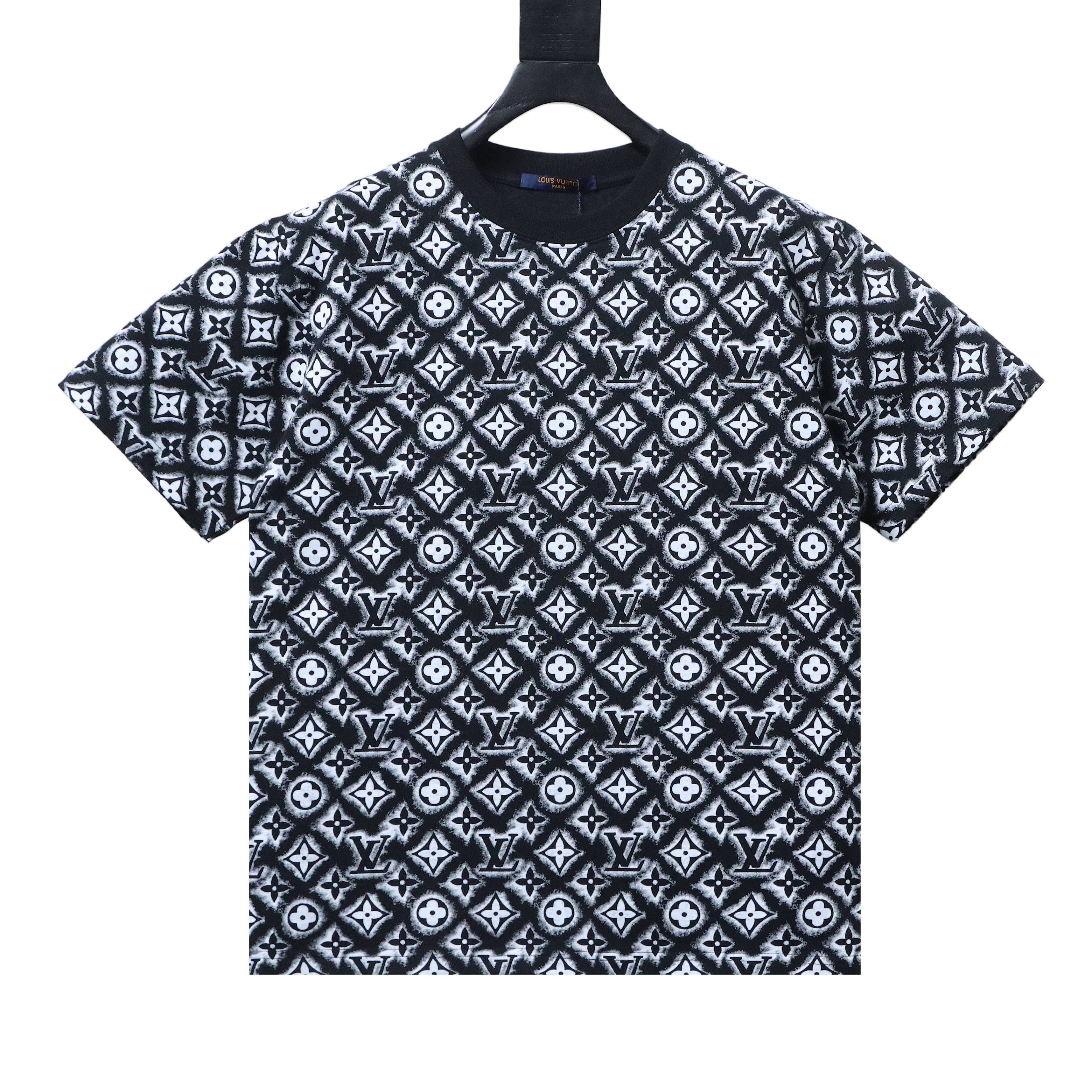 LOUIS VUITTON Allover Print Logo Black White Short Sleeve T-Shirt