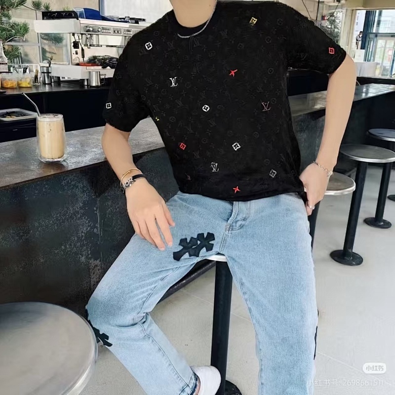 LOUIS VUITTON Allover Print Monogram Embroidery Logo Short Sleeve T-Shirt Style 2