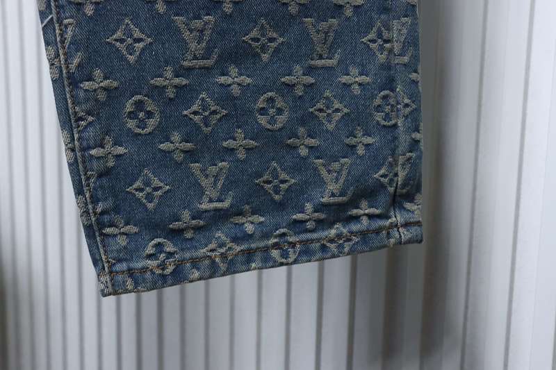 LOUIS VUITTON Allover Print Monogram Jacquard Monogram High Quality Denim Short Sleeve T-Shirt