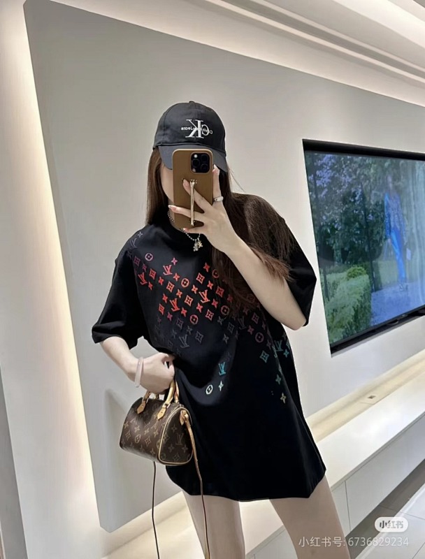 LOUIS VUITTON Allover Print Monogram Print Gradient Black White Short Sleeve T-Shirt