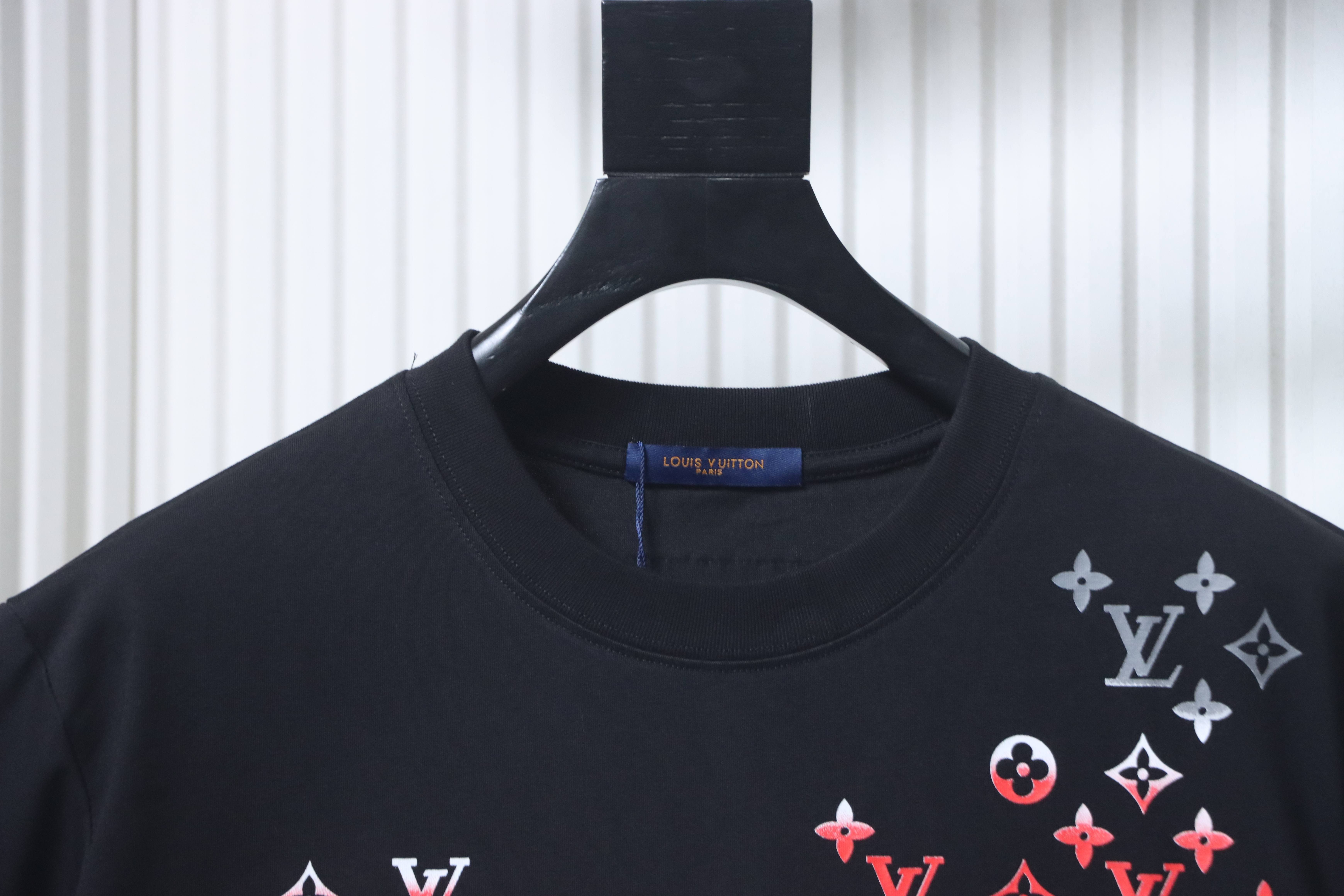 LOUIS VUITTON Allover Print Monogram Print Gradient Black White Short Sleeve T-Shirt