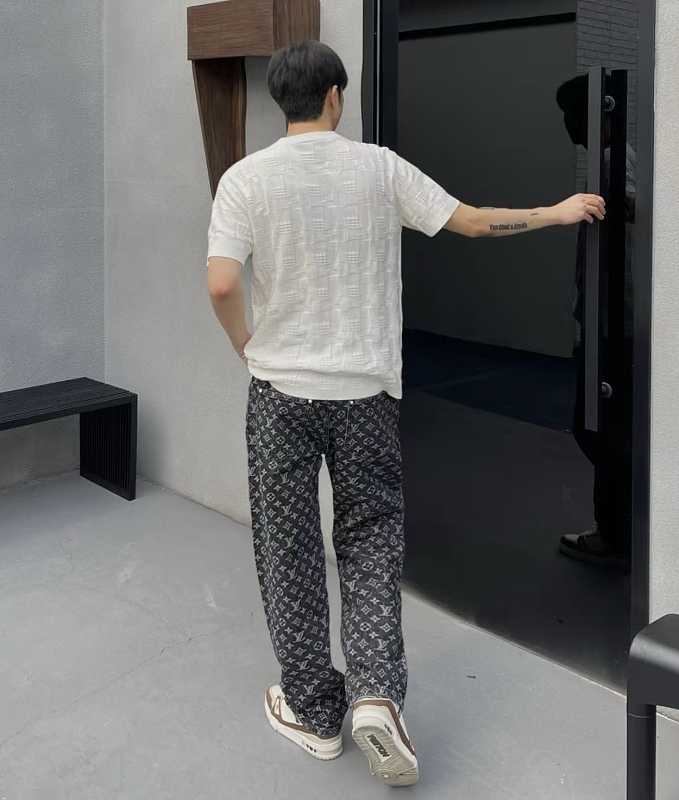 LOUIS VUITTON Allover Print Set Denim Short Sleeve T-Shirt