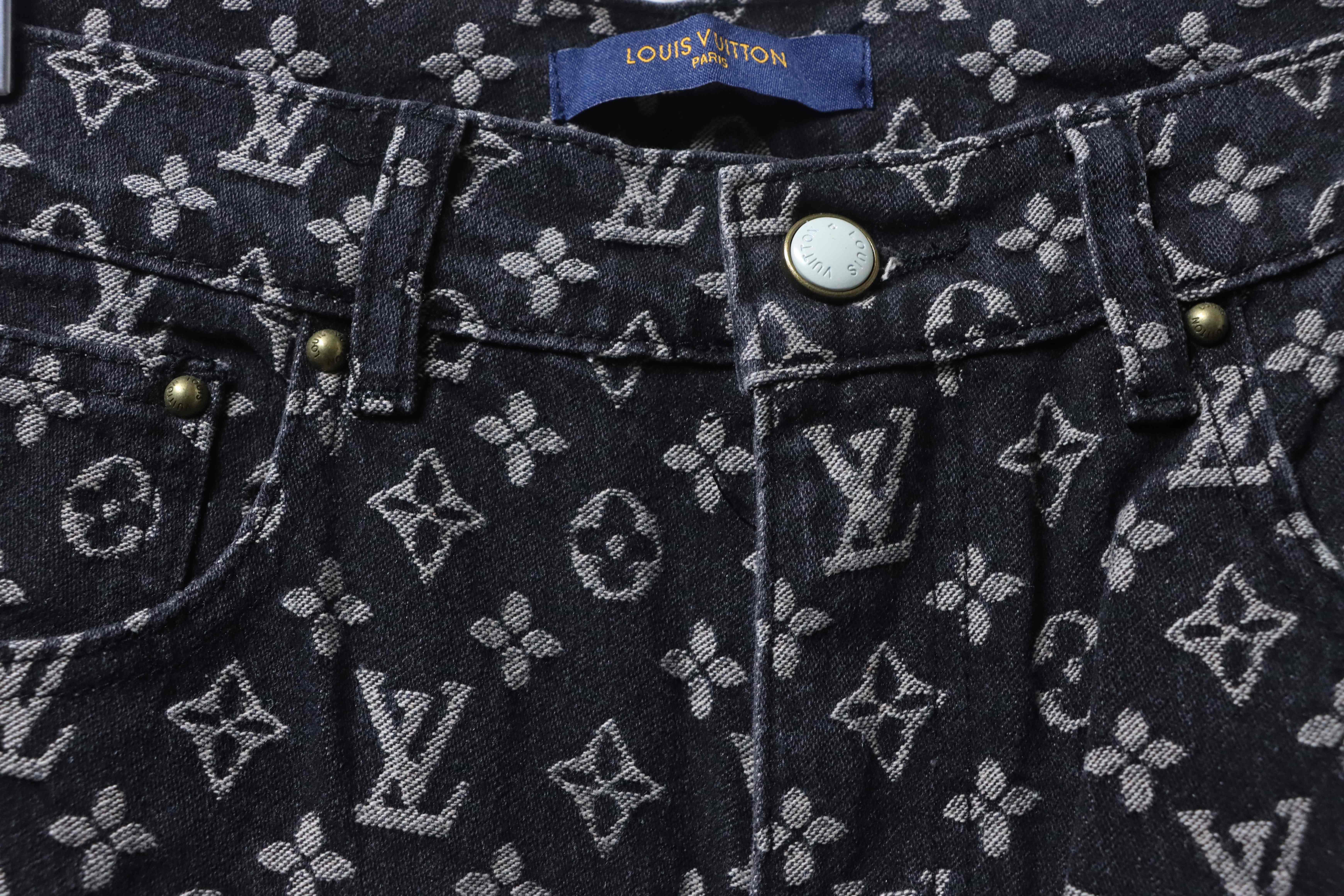 LOUIS VUITTON Allover Print Set Denim Short Sleeve T-Shirt