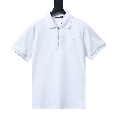LOUIS VUITTON Black White Short Sleeve Polo Shirt 01