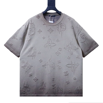 LOUIS VUITTON Burnout Monogram Burnout Washed Vintage Dark Gray Light Gray Short Sleeve T-Shirt 01