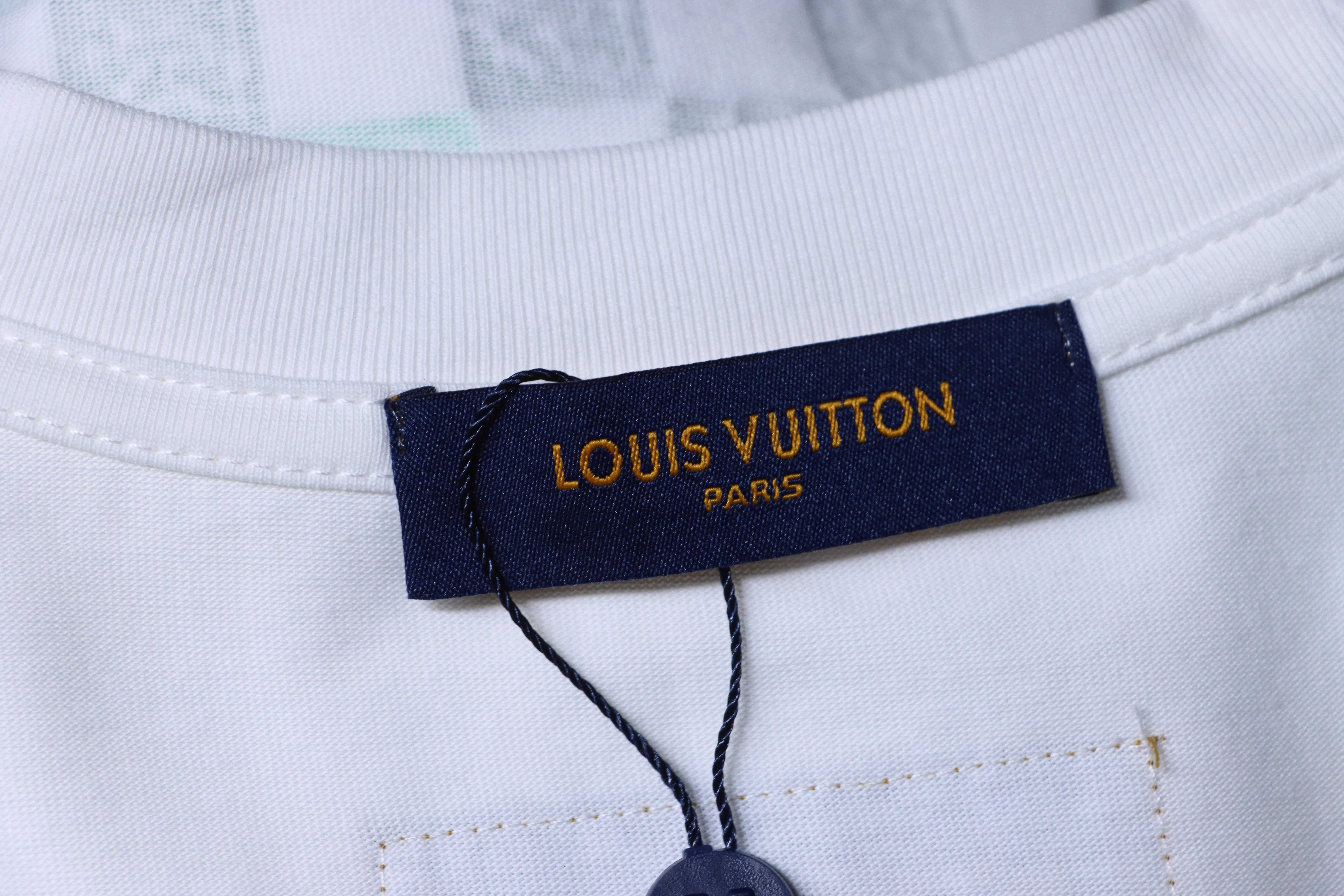 LOUIS VUITTON Checkerboard Cactus Print Black White Short Sleeve T-Shirt