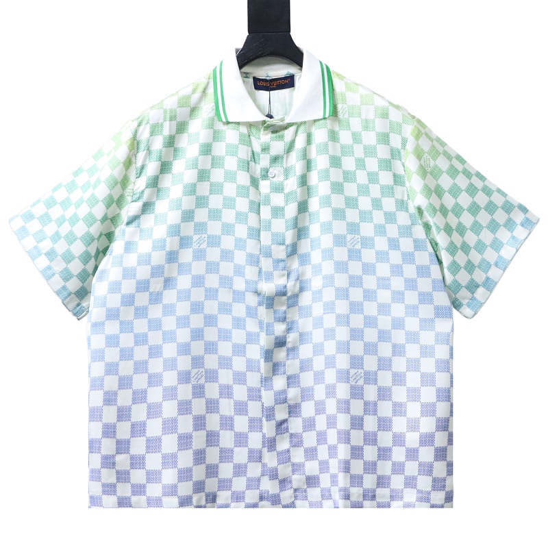 LOUIS VUITTON Checkerboard Collar Gradient Short Sleeve Shirt