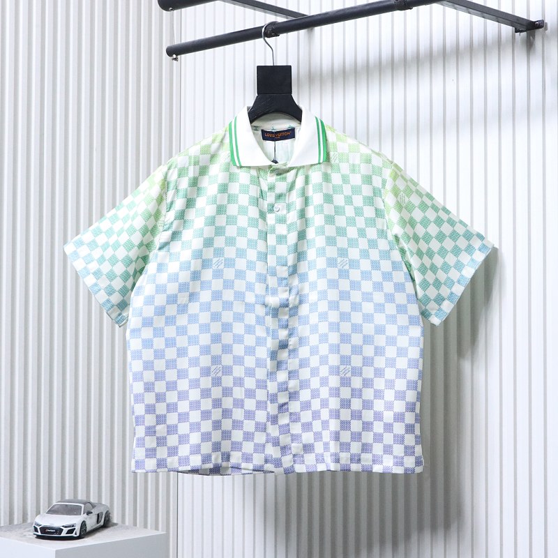 LOUIS VUITTON Checkerboard Collar Gradient Short Sleeve Shirt