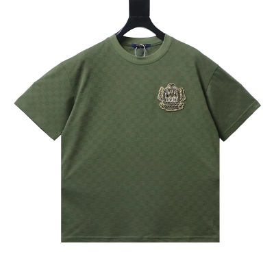 LOUIS VUITTON Checkerboard Embroidery Black Short Sleeve T-Shirt 01