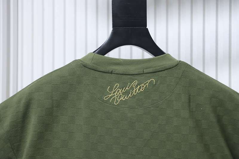 LOUIS VUITTON Checkerboard Embroidery Black Short Sleeve T-Shirt