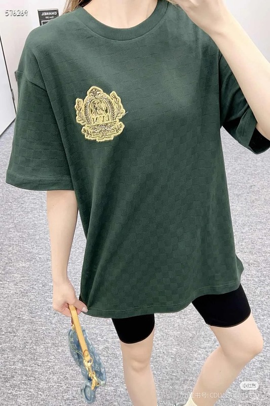 LOUIS VUITTON Checkerboard Embroidery Black Short Sleeve T-Shirt