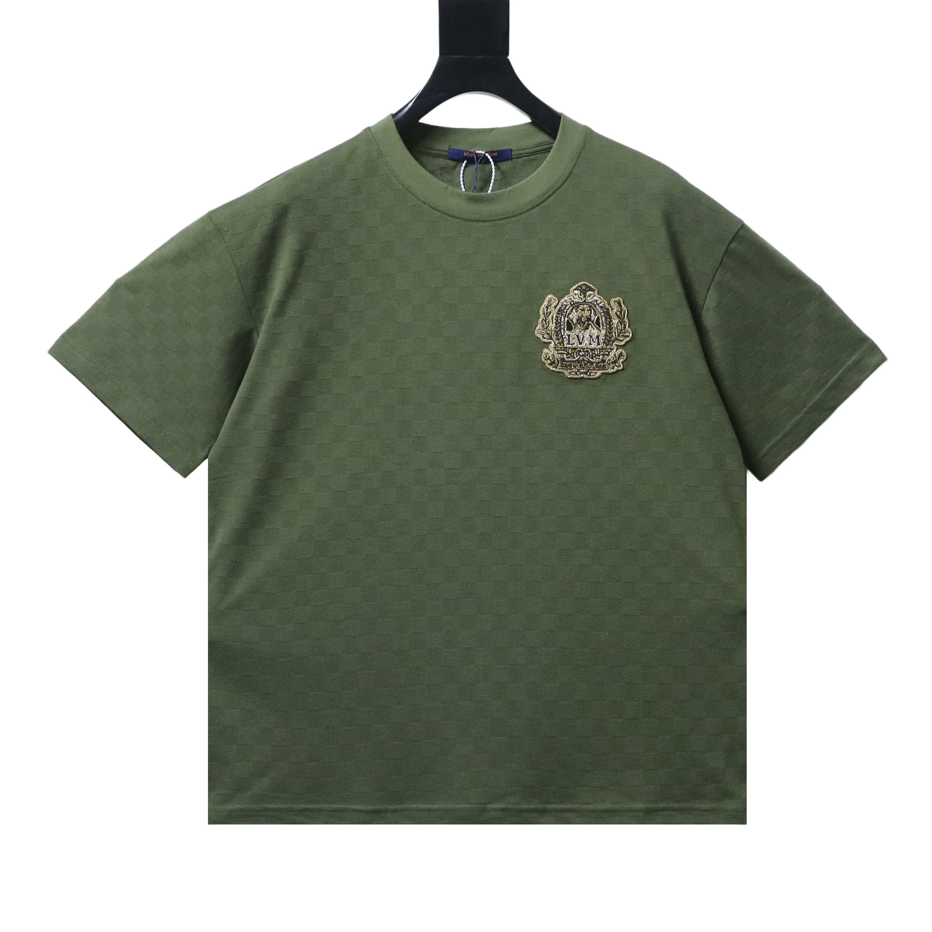 LOUIS VUITTON Checkerboard Embroidery Black Short Sleeve T-Shirt