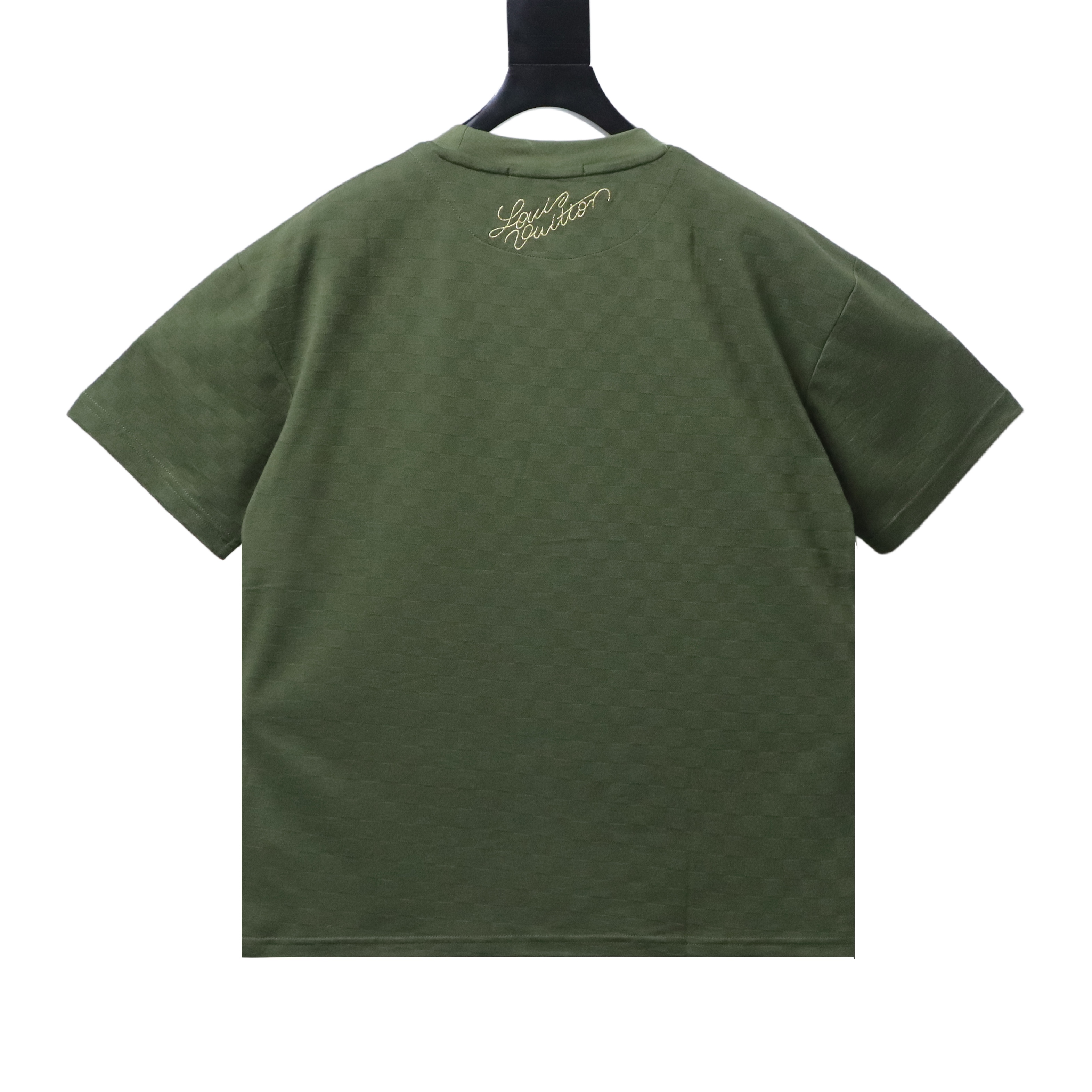LOUIS VUITTON Checkerboard Embroidery Black Short Sleeve T-Shirt