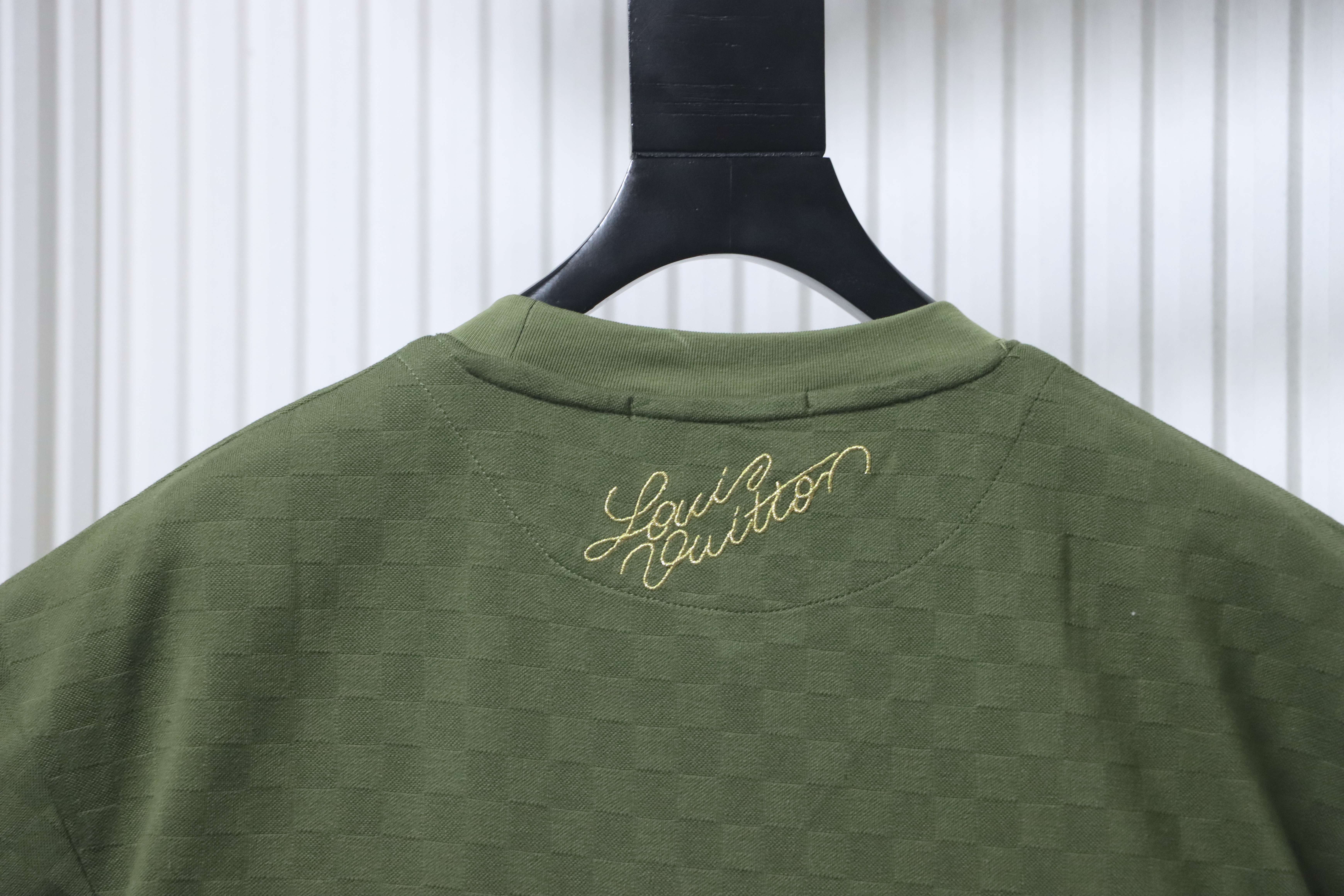 LOUIS VUITTON Checkerboard Embroidery Black Short Sleeve T-Shirt