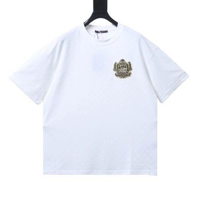 LOUIS VUITTON Checkerboard Embroidery White Short Sleeve T-Shirt 01
