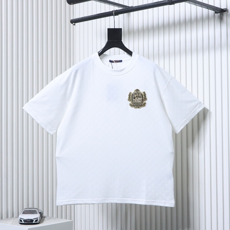 LOUIS VUITTON Checkerboard Embroidery White Short Sleeve T-Shirt