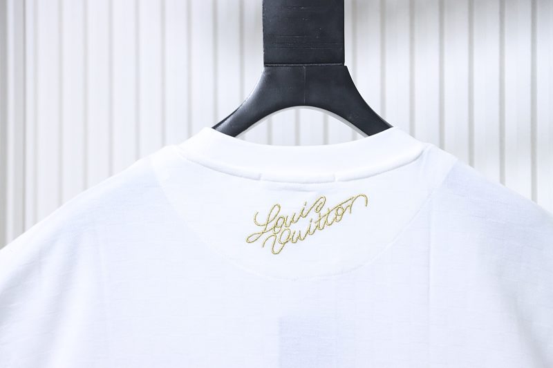 LOUIS VUITTON Checkerboard Embroidery White Short Sleeve T-Shirt