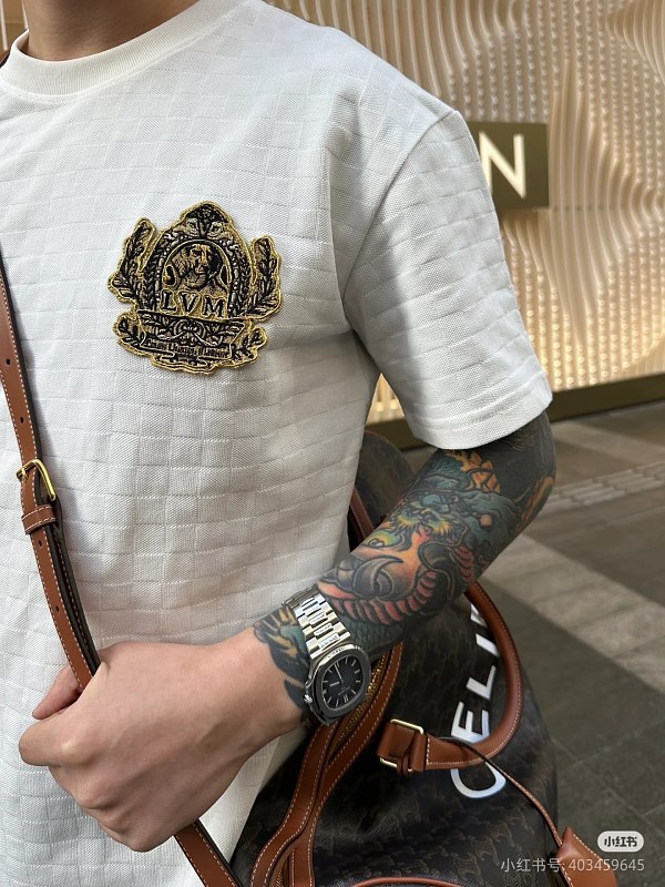 LOUIS VUITTON Checkerboard Embroidery White Short Sleeve T-Shirt